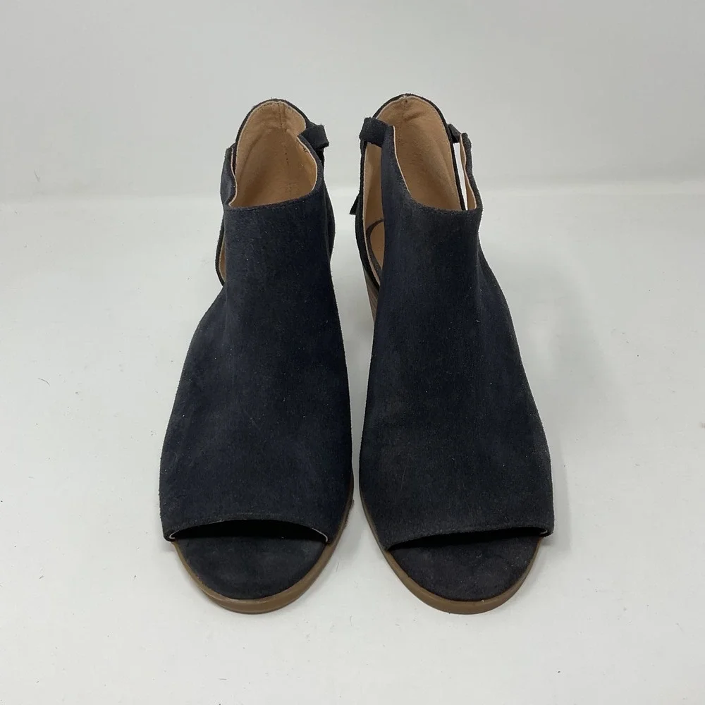 Lucky Brand Womens 8.5 Black Suede Peep Toe Cutout Block Heel Booties Tie Back